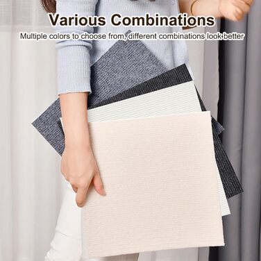 Килимових плиток, 30x30 см, самоклеюче голковолокнисте покриття для підлоги, самоклеюча антистатична стрічка, нековзний латекс, тихий, килим у квадратну смужку для офісного та комерційного використання (бежевий), 10