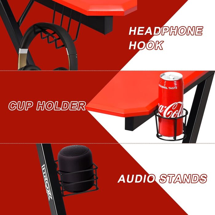 Ігровий стіл GIANTEX Z-подібної форми, ігровий стіл, комп&39ютерний стіл, стіл для ПК з підставкою для чашок/гачком для навушників/підставками для динаміків, ігровий стіл для дому або офісу, 120x60x76 см