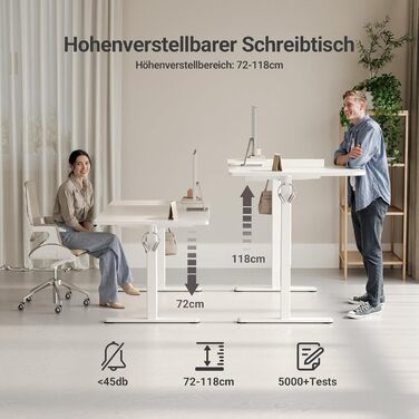 Стіл Claiks з регульованою висотою 160 x 80 см (FSC), вантажопідйомність 80 кг, стіл з регульованою висотою з 2 гачками та 3 функціями пам&39яті, стіл для роботи стоячи з тихим двигуном для домашнього офісу, білий 160 x 80 см
