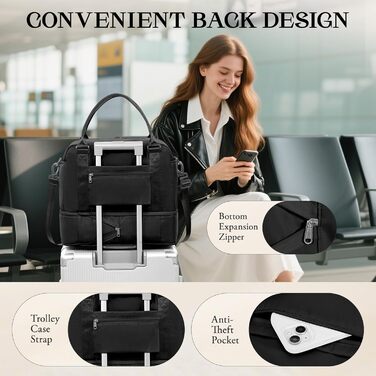 Мала дорожня сумка, 40x20x25 см, Ручна поклажа Ryanair для літаків, Спортивна сумка на вихідні, Жіноча водонепроникна дорожня сумка, Сумка для підгузків, Сумка для клініки, Сумка для пологів, Лікарняна сумка з відділенням для взуття, B-Black B01-black Rya