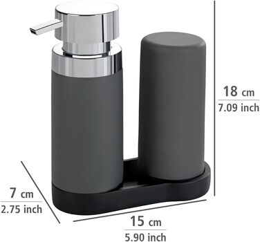 Ополіскувач сірий, 250 мл кожна, багаторазова станція для миючих засобів і мила, 15 x 18 x 7 см, сірий