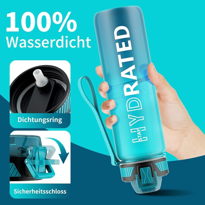 Пляшка для пиття QLUR, пляшка для води Tritan з соломинкою 1л без BPA з соломинкою, пляшка для пиття спортивна герметична з маркер