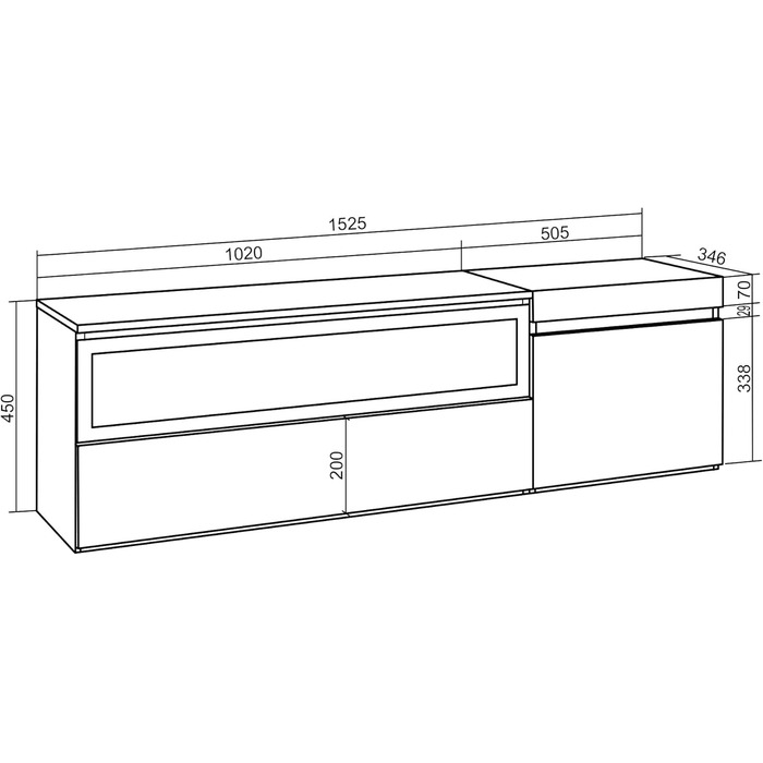 Тумба під телевізор, низька для вітальні та їдальні 150x45x35 см Для телевізорів до 65 дюймів Електричний камін. Розміри Сучасний стиль Чорний дуб, варіант A правий