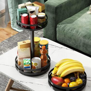 Обертова підставка для спецій, 2 рівні, чорна, кухонна полиця Lazy Susan, стояча, кухонний органайзер на стільницю, кутова полиця, свердління не потрібне, кругла, 2 рівні