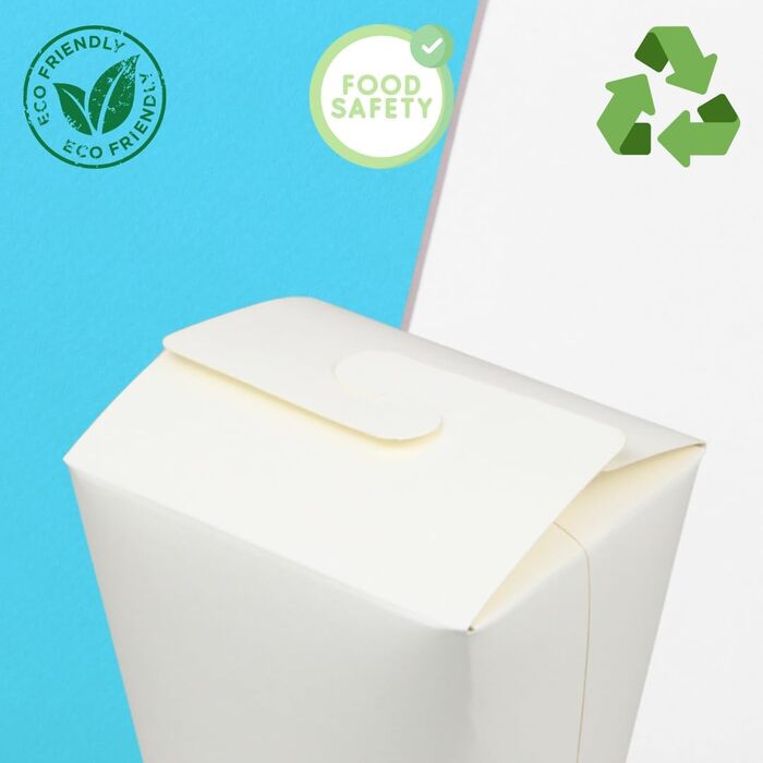 Коробки для локшини Enpack білого кольору, 750 мл/26 унцій, виготовлені з міцного крафт-паперу, 500 штук - Штабелювані, багаторазово закриваються, екологічні азійські коробки для транспортування азійської локшини та інших страв на винос. Білий колір, 26 у