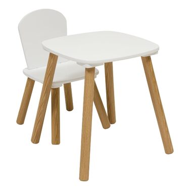 Комплект столу та стільців Atmosphera Alex для дітей, 2 предмети (1 стіл 1 стілець), водовідштовхувальна стільниця, меблі для спальні, меблі для ігрової кімнати, для дівчаток та хлопчиків, дерево, закруглені краї, білий