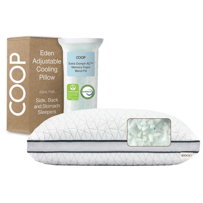 Регульована подушка Coop Home Goods Eden Cool, розмір King, регульована піна з ефектом пам&39яті з гелевим настоєм, м&39яка, дихаюча тканина Lulltra, ідеально підходить для всіх сплячих, екологічно чиста