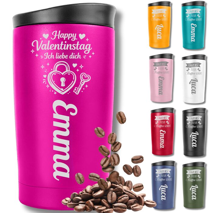 Персоналізована термокружка з гравіюванням День святого Валентина для нього та неї персоналізовані подарунки для партнерів кухоль для кави з нержавіючої сталі об&39ємом 350 мл, герметичний, багаторазовий, рожевий, День святого Валентина