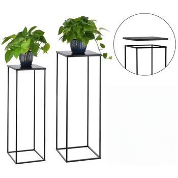 Набір з 2 металевих підставок для квітів VINCIGANT, чорний, підставки для рослин заввишки 70 см та 80 см, штабелюються та міцні, для використання в приміщенні та на вулиці, квіткові табурети, колони для рослин, вітальня, сад, балкон