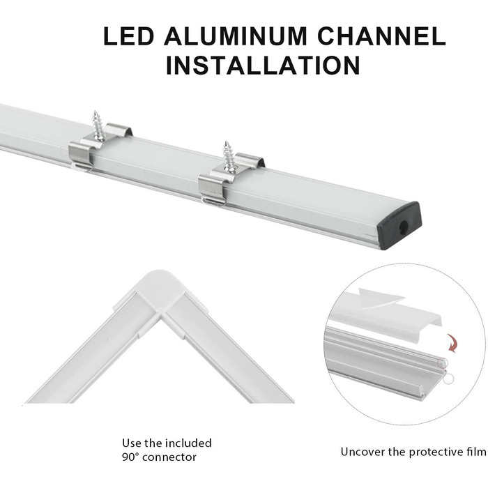 Світлодіодний алюмінієвий профіль SENXINGYAN 1 м, 12 упаковок V-подібного світлодіодного профілю/світлодіодних каналів із молочно-білою кришкою, світлодіодні дифузори з торцевими кришками, монтажними затискачами та кутовими з'єднувачами (молочно-U-подібна
