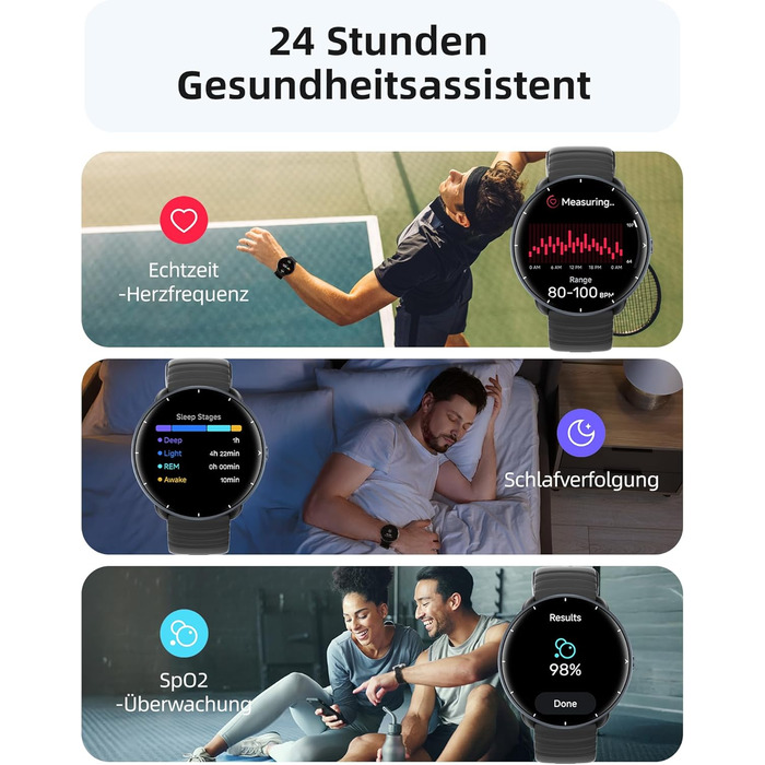 Розумний годинник Parsonver для чоловіків та жінок, вбудований GPS, водонепроникний годинник для плавання 5 атм, басейн/відкрита вода, фітнес-годинник з AMOLED-дисплеєм, понад 100 спортивних режимів, серцевий ритм (чорний, 42 мм) Чорний 42 мм