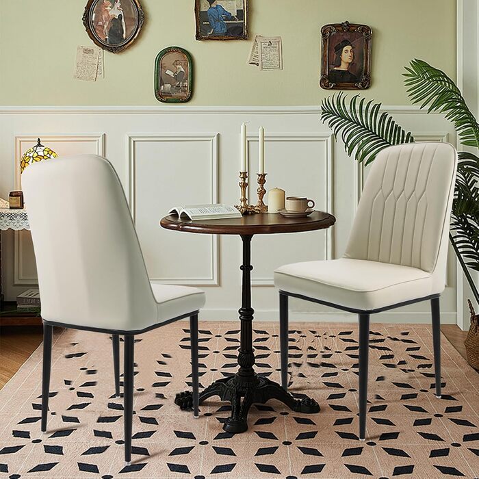 Обідні стільці, комплект з 2 шт. з оббивкою зі штучної шкіри, ергономічне крісло для їдальні, висока спинка, зручне м&39яке крісло, сучасне кухонне крісло, білий колір