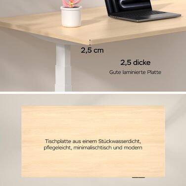 Стіл з регулюванням висоти 140x70 см, цільна стільниця 25 мм, подвійний двигун, 3-рівнева конструкція, інтелектуальне керування з 4 слотами пам&39яті та 2 USB-портами (бежевий білий 140 см x 70 см)