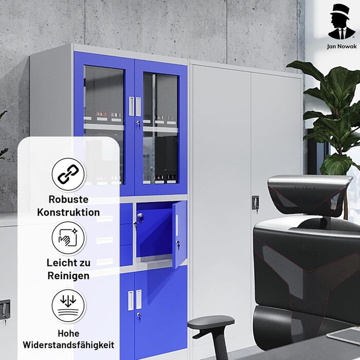 Металева шафа Jan Nowak Jan 185 x 90 x 40 см - Металева шафа для документів, що замикається, з 2 дверима, багатофункціональна шафа з 5 полицями, офісна шафа зі сталі з порошковим покриттям - сіра 185 см x 90 см x 40 см