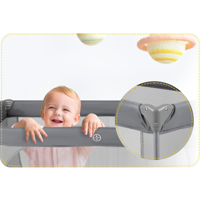 Дитяче ліжечко Ricokids з матрацом 125 x 65 x 78 см, дорожнє ліжечко, вагою до 15 кг, 2 колеса з гальмами, знімний бічний вхід, сумка для перенесення, складна, компактна, світло-сіра, м&39ятна