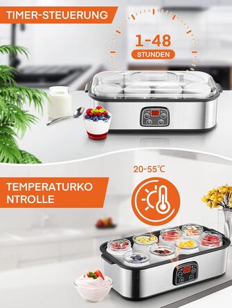 Йогуртниця, грецька йогуртниця на 8 баночок/кришок, дисплей одним дотиком ідеально підходить для органічних, підсолоджених, аромат