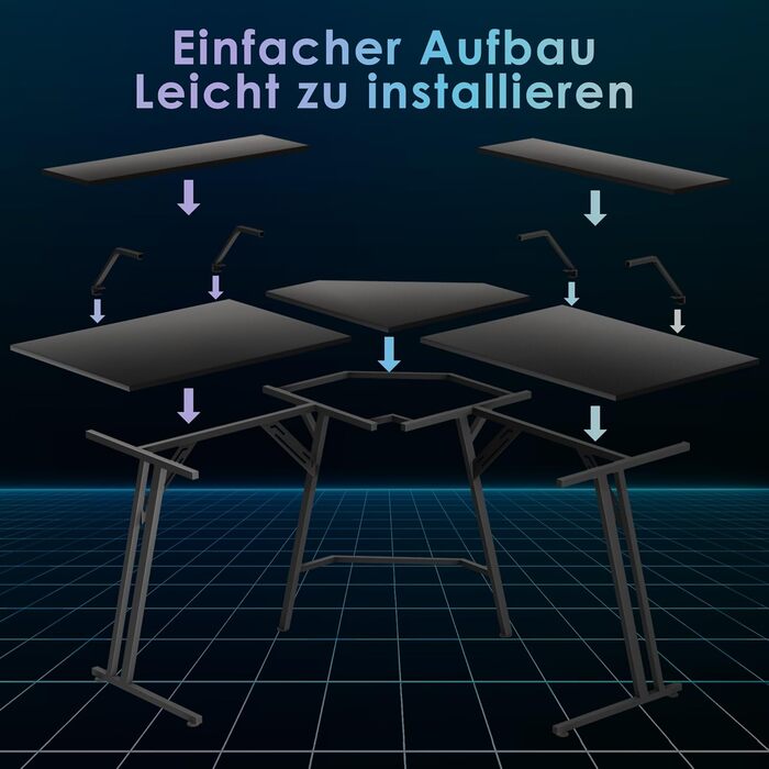 Ігровий стіл UISEBRT L-подібної форми 120 x 120 см з підставкою для монітора, ергономічний великий комп&39ютерний стіл з вуглецевого волокна, кутовий стіл для домашнього офісу - чорний