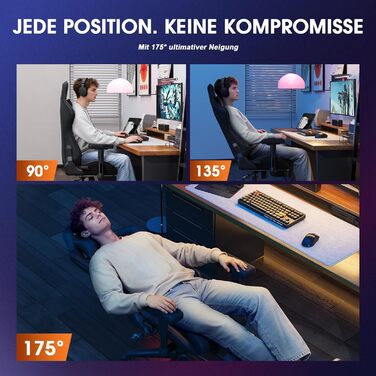 Ігрове крісло Douxlife з функцією розминання, масажу та підігріву, ергономічне офісне крісло з підставкою для ніг, регульоване на 90-175, м&39які 2D підлокітники, ігрове крісло для ПК, 181 кг, чорний колір