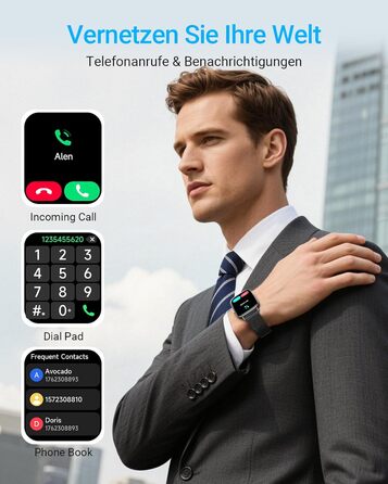 Розумний годинник для чоловіків та жінок з функцією телефону, фітнес-годинник 1,85 дюйма, понад 100 спортивних режимів, фітнес-трекер з моніторингом серцевого ритму/SpO2/сну, крокомір, водонепроникний спортивний годинник IP68 для iOS та Android, металевий