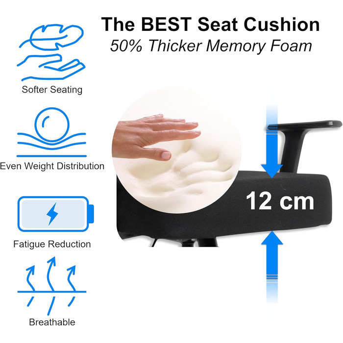 Ергономічне офісне крісло TITANO - Робоче крісло з регульованою висотою, підголівником та підлокітниками. Обертове крісло з функцією гойдання, поперековою опорою, піною з ефектом пам&39яті 12 см Вантажопідйомність 150 кг