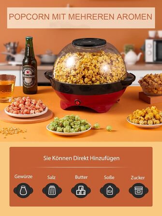 Машина для приготування попкорну - 5.5 л великої ємності - HOUSNAT 800 Вт домашня машина для приготування попкорну з антипригарним покриттям і знімною нагрівальною поверхнею - безшумна та швидка - машина