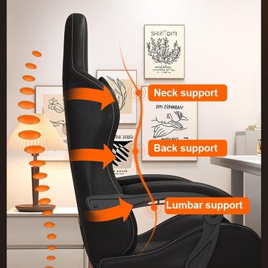 Ігрове крісло, комп&39ютерне крісло, поворотне, з можливістю нахилу, офісне крісло, зручне ігрове крісло, спальня, офіс, вітальня, чорна підставка для ніг латексна подушка