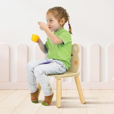 Дитячий стіл OOOK з 2 стільцями, Дерев&39яний дитячий стіл та комплект стільців, Дитячий комплект сидінь з 2 стільцями у формі тварин, Комплект сидінь для дітей від 3 років для дитячих кімнат та дитячих садків