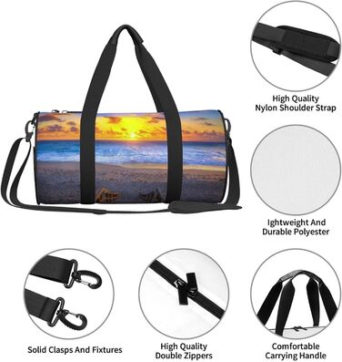 Спортивна сумка для подорожей, пляжна сумка з принтом Захід сонця, сумка на нічліг, чорна, універсальний розмір