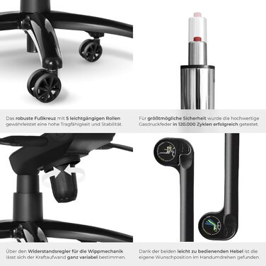 Офісний стілець tectake, стілець для роботи з відкидними підлокітниками та функцією гойдання, регульований по висоті обертовий стілець з колесами, крісло керівника з тканинною оббивкою, ергономічний офісний стілець, комп&39ютерний стілець - чорний 404736