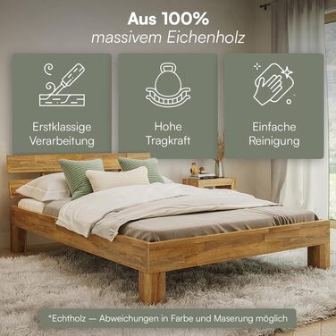 Ліжко Skølm Floki з масиву дуба 140x200 см - високоякісний каркас ліжка - каркас ліжка з узголів&39ям - ліжко з натуральної промасленої деревини - 140x200 см ліжко, що підходить як двоспальне ліжко - футон 140 x 200 см з узголів&39ям - дуб