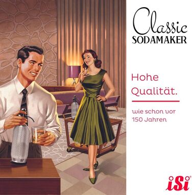 Л, виробник газованої води для газованої води, виробник газованої води з PEN-пляшкою з сітки з нержавіючої сталі, вуглекислий газ для води, виробник газованої води, аксесуари для бару у вінтажному стилі 106001 нержавіючої сталі iSi Sodamaker Classic, 1060