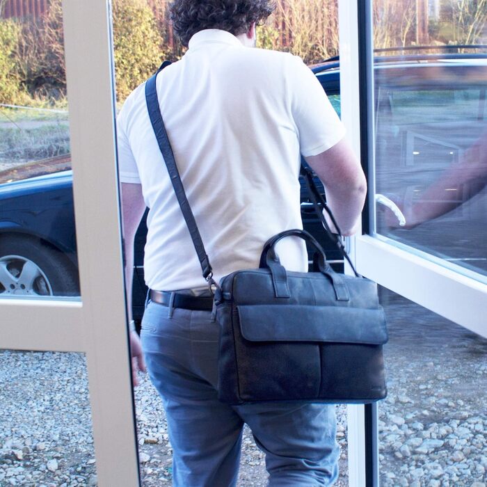 Чоловіча шкіряна сумка для ноутбука Sunsa, 14-дюймовий діловий портфель. Чорна велика сумка-сумка для ноутбука / сумка для ноутбук