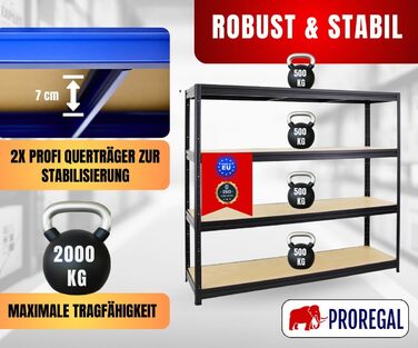 Надміцний стелаж Dino Extra Wide 180x200x60 см, Вантажопідйомність полиці 500 кг, Чорний, Гаражні стелажі, Стелажі для зберігання, Безболтові стелажі, Широкопролітний стелаж 180x200x60 см Чорний Панелі МДФ 6,5 мм