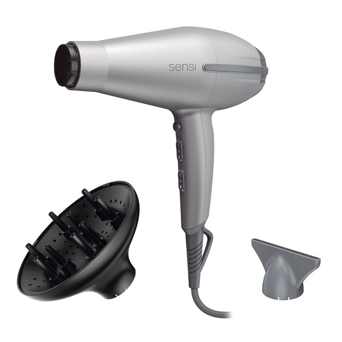 Професійний фен Gama Italy Tempo 5D Sensi, 2200 Вт, інноваційна технологія 5D Ultra Ozone Ion Protect для максимального догляду та захисту волосся, 530 г, сріблястий/чорний