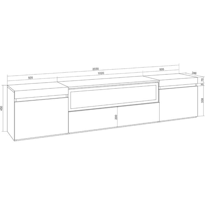 Тумба під телевізор, низька для вітальні та їдальні 200x45x35 см Для телевізорів до 80 дюймів Електричний камін. Сучасний стиль Білий та м&39який дуб