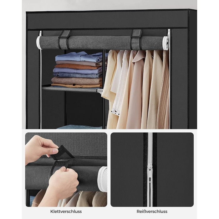 Шафа, Тканинна шафа, 6 полиць, Різні варіанти складання, 88 x 45 x 168 см, для спальні, гардеробної, Чорний RYG84H 88 x 45 x 168 см Чорний