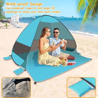 Розкладний пляжний намет із захистом від ультрафіолету 50, 200 x 165 x 137 см, портативний пляжний намет для 3-4 осіб, захист від сонця, розкладний пляжний намет із сумкою для перенесення для сім&39ї, саду, кемпінгу (зелений)