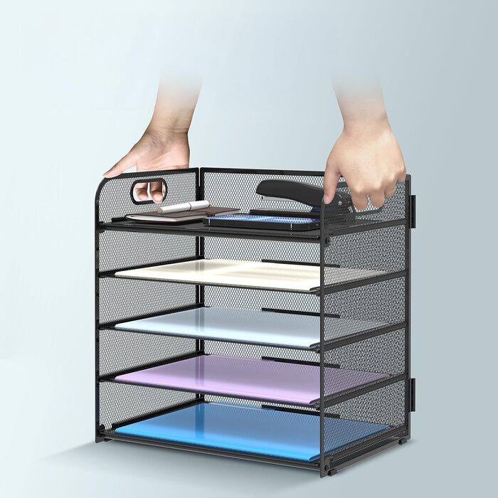 Органайзер для столу з ручкою, 5-рівневий органайзер для поштової скриньки, органайзер для лотка для документів для дому та школи, чорний
