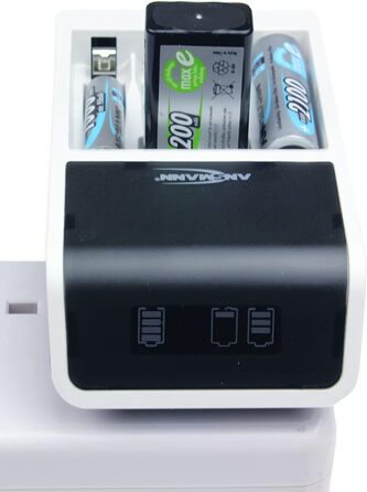 Зарядний пристрій ANSMANN Comfort Plus для акумуляторів типу AA, AAA та 9V з 3-контактним штекером для Великої Британії, швидка зарядка та швидке тестування ємності