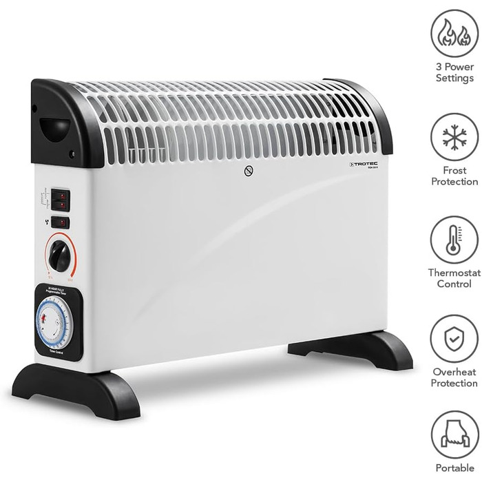 Конвекторний обігрівач TROTEC TCH 22 E Теплова потужність 750 Вт / 1250 Вт / 2000 Вт Електричний радіатор з таймером