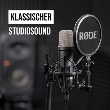 Конденсаторний мікрофон з великою діафрагмою RØDE NT1 Signature Series (з шокмаунтом, поп-фільтром та XLR-кабелем) для музичного виробництва, вокалу, стрімінгу та подкастингу, чорний