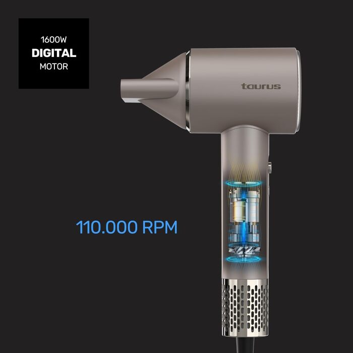 Цифровий фен Taurus Force Protect Ionic Care 10 рівнів швидкості та температури Oscillating Temp Protect Пам'ять LED-підсвітка Магнітний фільтр Аксесуари в комплекті