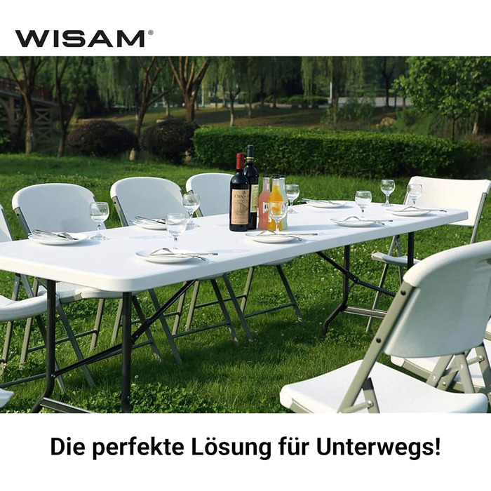 Пластиковий розкладний стіл Wisam, садовий стіл, обідній стіл, кемпінговий стіл, стіл-валіза, складаний 180 см, ідеально підходить для саду, балкону, кемпінгу