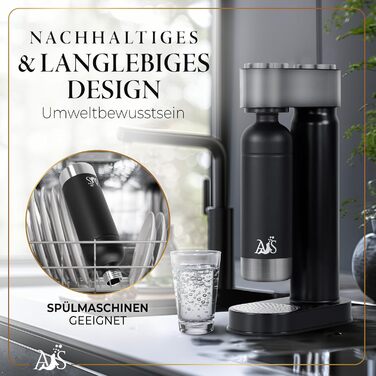 Пляшка з нержавіючої сталі AQUASEAL пляшка для води, сумісна з виробниками газованої води AarkeCarbonator 3, Philips GoZero, Sodapop, Brita sodaONE1 літр газованої води 1,25 л поверхня закриття можна мити в посудомийній машині чорний