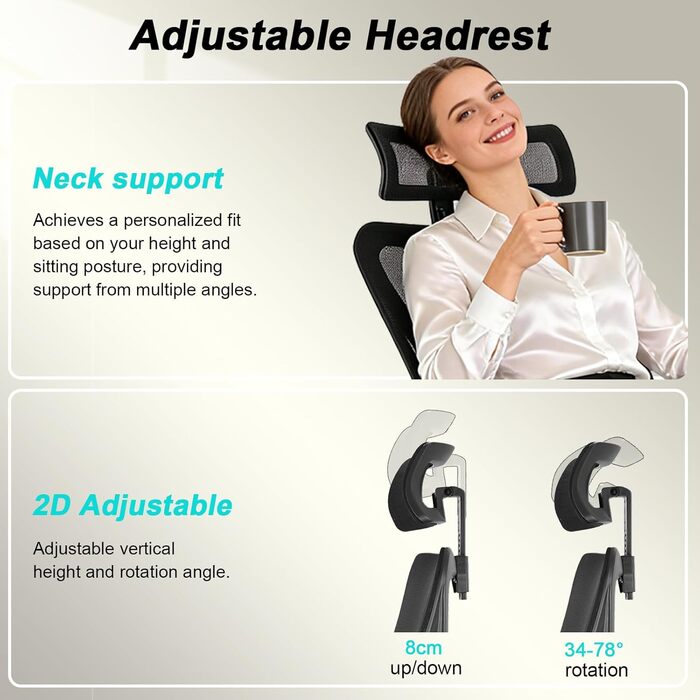 Ергономічне офісне крісло, робоче крісло з триступеневим фіксатором нахилу, обертове крісло з регульованим підголівником, підлокітниками та поперековою опорою, офісне крісло 150 кг