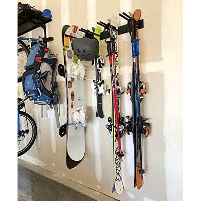 Настінне кріплення для лиж StoreYourBoard для 8 пар лижних стійок для дому та гаража, виготовлене зі сталі (чорне) 8 лиж