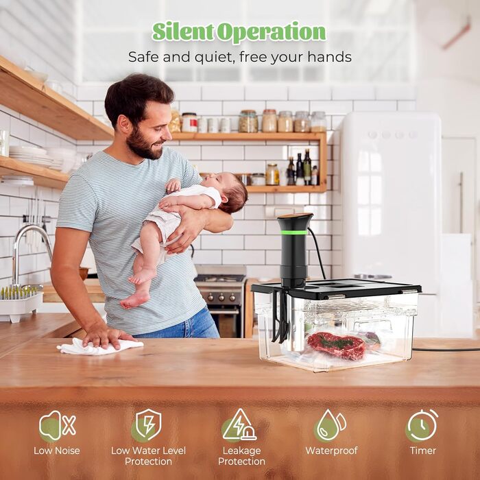 Плита Sous Vide Stick з сенсорним РК-дисплеєм Занурювальний термостат Таймер Sous-Vide 1000 Вт для контейнерів до 20 л 25-92.5C Повільна плита 360 Прецизійна каструля Циркуляція занурення