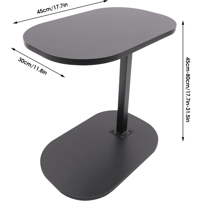 С-подібний журнальний столик, регульована висота 4580 см, поворотна та нахильна стільниця, столик для дивана, тумбочка біля ліжка, столик для колін з колесами, сучасний маленький журнальний столик, компактний та стійкий (чорний)