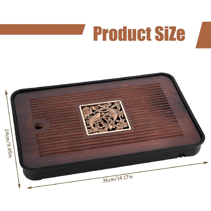 Бамбуковий чайний столик для чайної церемонії Гунфу з відстічним резервуаром для води, знімний (35,9 x 24,1 см) ідеальний подарунок для друзів та родини