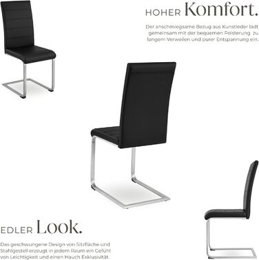 Набір із 2 сучасних обідніх стільців, ергономічні стільці для їдальні, стільці для відвідувачів, кухонні меблі, обідній стіл, кухонні стільці, консольні обідні стільці, висока спинка - чорний колір, набір із 2 шт.